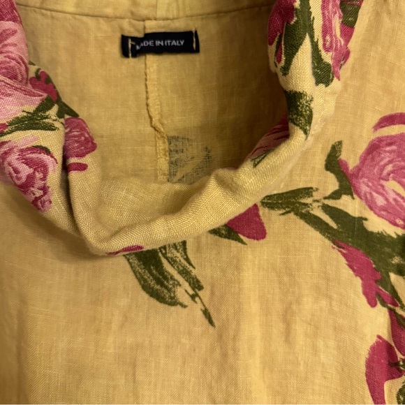 Made in Italy Linen Oversized Floral Cowl Neck Hoodie Tunic Top Yellow Pink - Picture 9 of 10